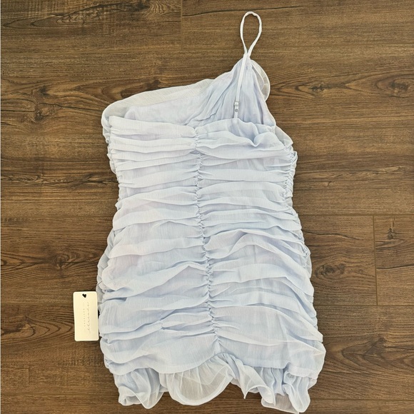 Light Blue One Shoulder Ruffle Mini Dress                Never Worn - Picture 2 of 3